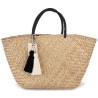 Panier shopping tressé en paille durable, anses et pompon bicolore, 20 litres