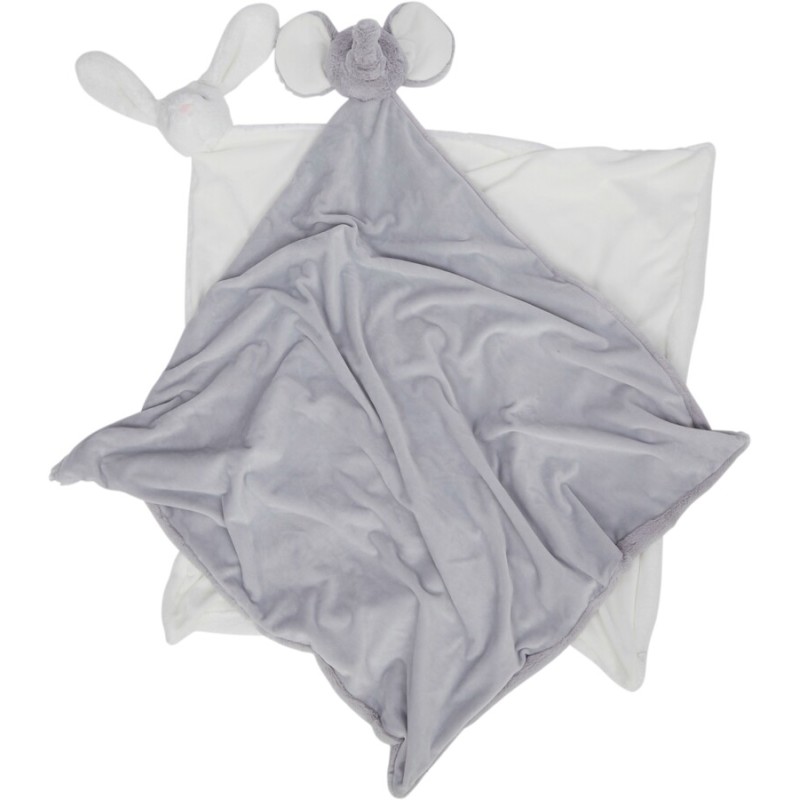 Doudou plat, couverture pour bébé, tête d'animal à l'angle de la couverture