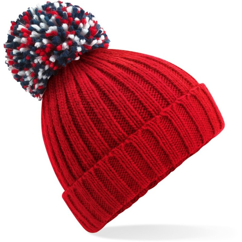 Bonnet chaud en maille côtelée épaisse avec grand pompon