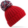Bonnet chaud en maille côtelée épaisse avec grand pompon