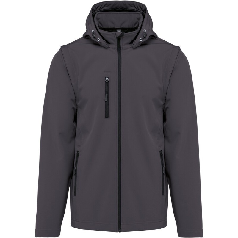 Veste Softshell 3 couches chaude à capuche avec manches amovibles, 300 g/m²