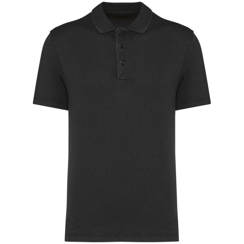 Polo délavé en coton biologique doux, lisse, écologique et éthique NO LABEL, 165 g/m²
