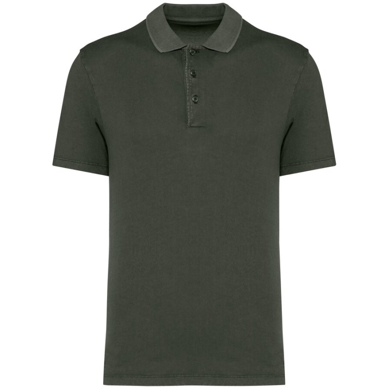 Polo délavé en coton biologique doux, lisse, écologique et éthique NO LABEL, 165 g/m²