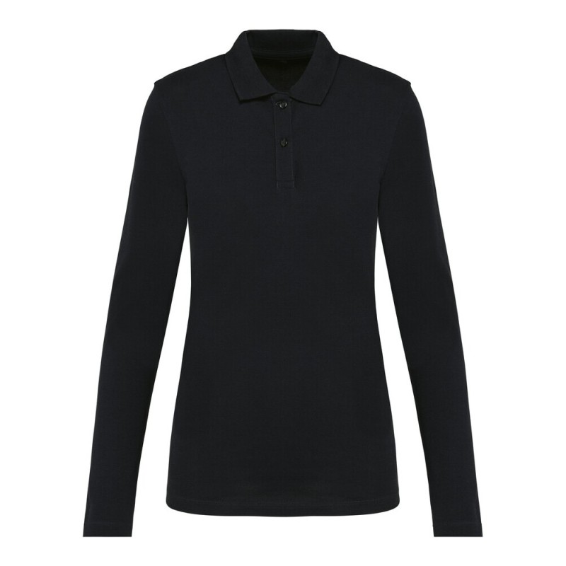 Polo femme Supima manches longues de qualité supérieure, coupe droite, 230 g/m²