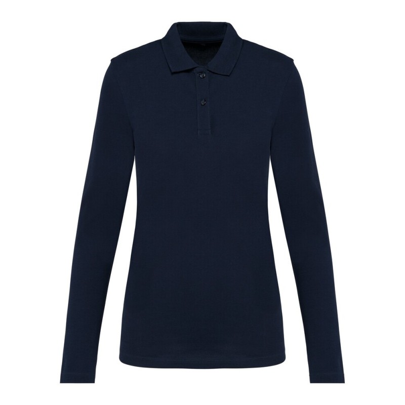 Polo femme Supima manches longues de qualité supérieure, coupe droite, 230 g/m²