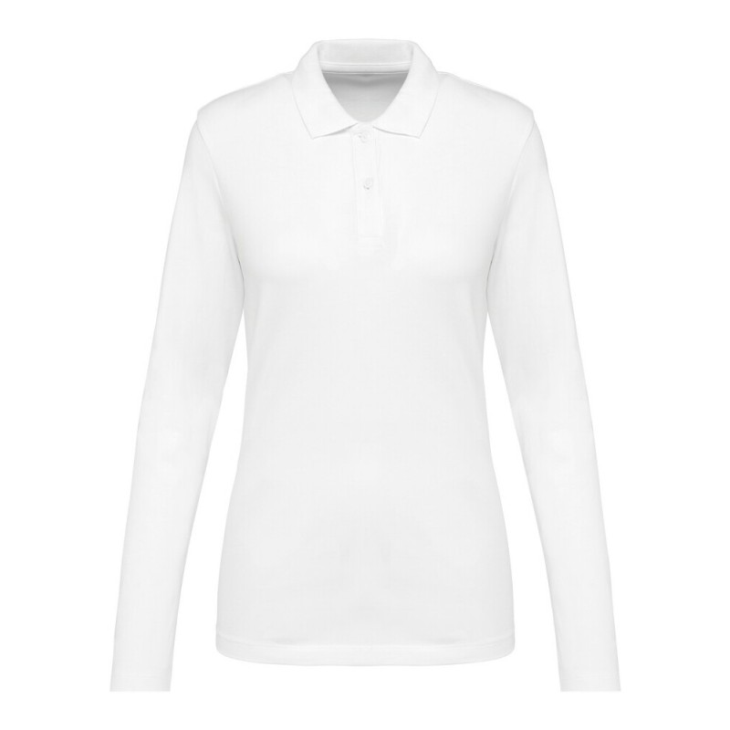 Polo femme Supima manches longues de qualité supérieure, coupe droite, 230 g/m²