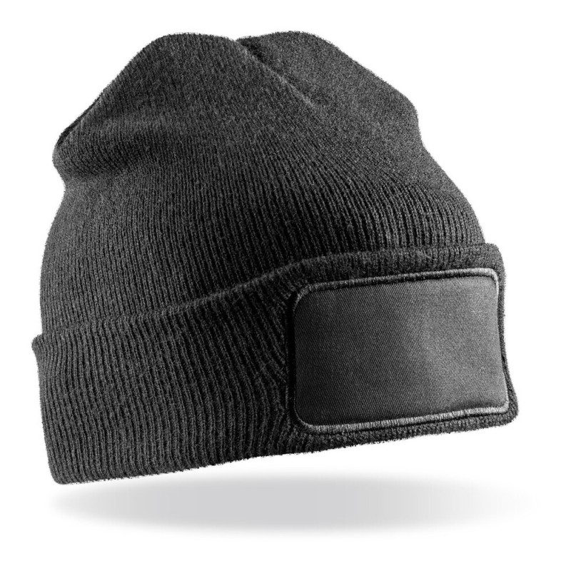 Bonnet recyclé double épaisseur, rabat large avec zone de marquage en polyester, 340 g/m²