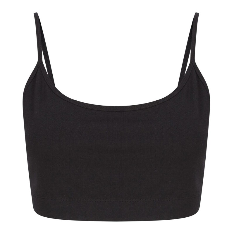 Top femme court écoresponsable, bretelles spaghetti ajustables, 200 g/m²