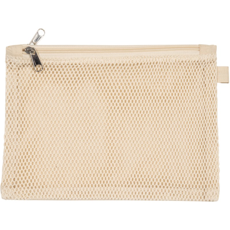 Trousse à double compartiment zippé en filet et en coton canvas, 150 g/m²