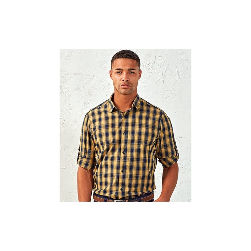 Chemise homme manches longues grands carreaux en coton, 115 g/m²