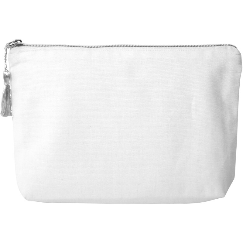 Trousse de voyage en coton BIO avec fermeture zippé pompon, 280 g/m²