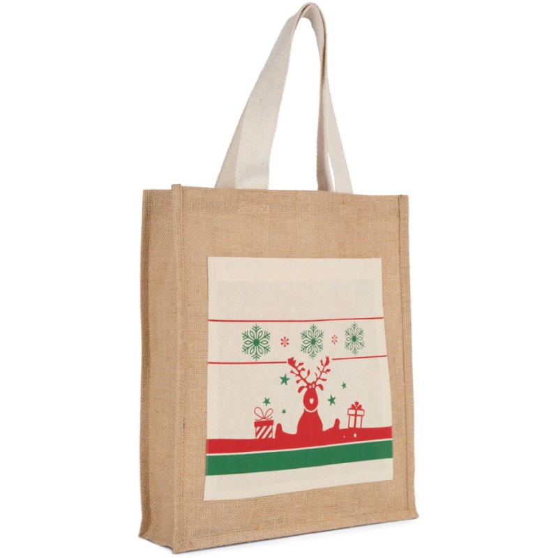 Sac shopping avec motifs de Noël en toile de jute, 330 g/m²