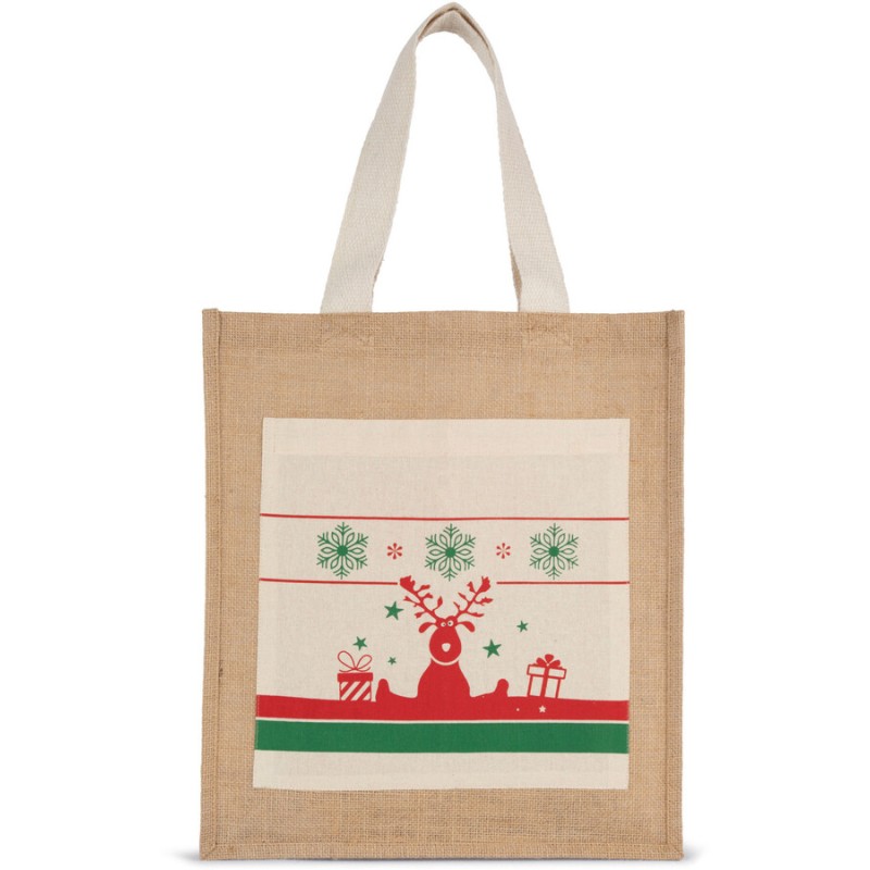 Sac shopping avec motifs de Noël en toile de jute, 330 g/m²