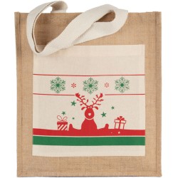 Sac shopping avec motifs de Noël en toile de jute, 330 g/m²