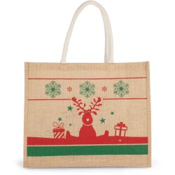 Sac cabas avec motifs de Noël en toile de jute, 350 g/m²