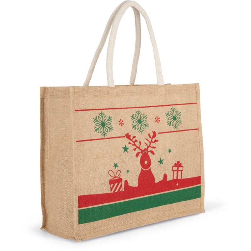 Sac cabas avec motifs de Noël en toile de jute, 350 g/m²