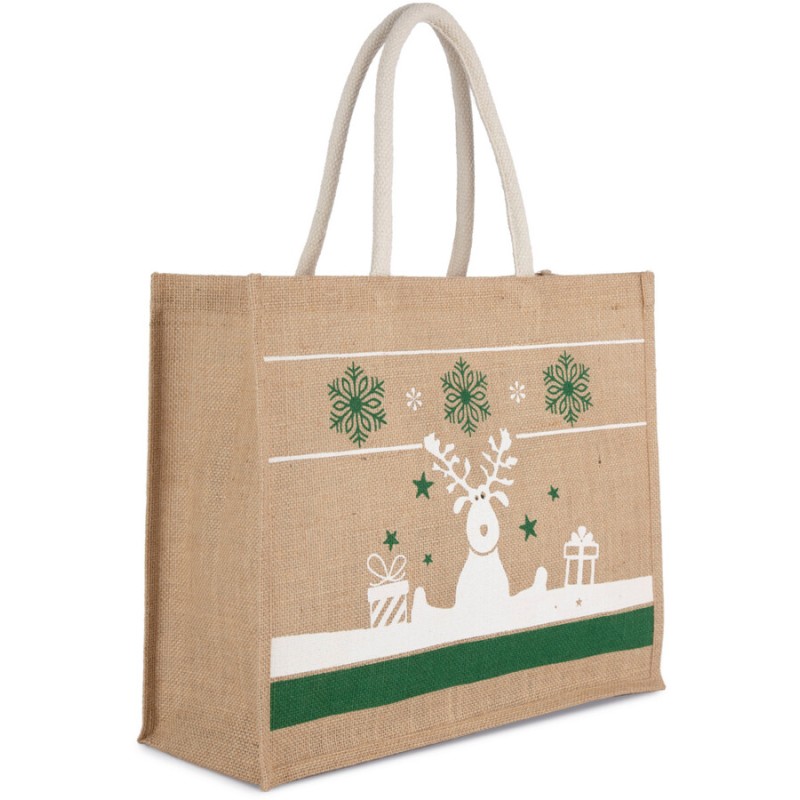 Sac cabas avec motifs de Noël en toile de jute, 350 g/m²