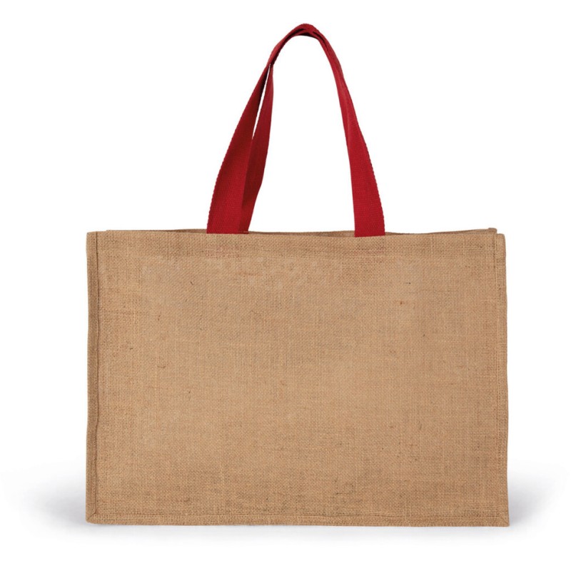 Grand sac cabas XL avec anses colorées en toile de jute