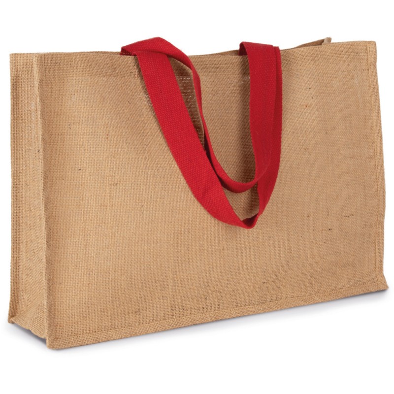 Grand sac cabas XL avec anses colorées en toile de jute