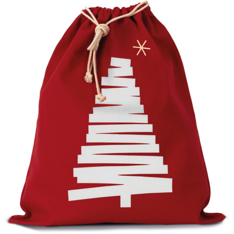 Pochon à cordon motif sapin en coton, 220 g/m²