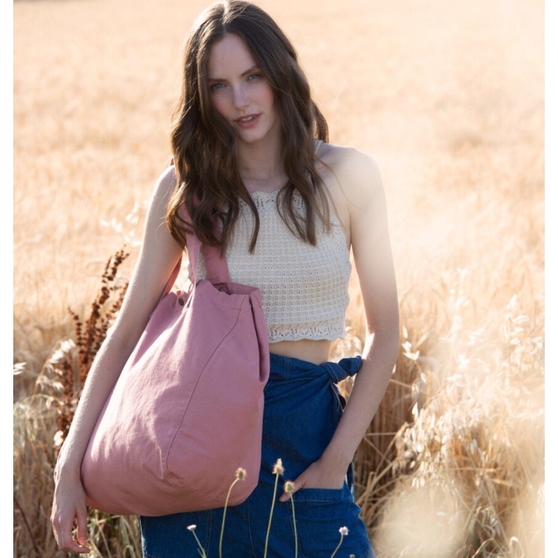 Sac cabas shopping avec soufflet en coton délavé, poche intérieure, 310 g/m²