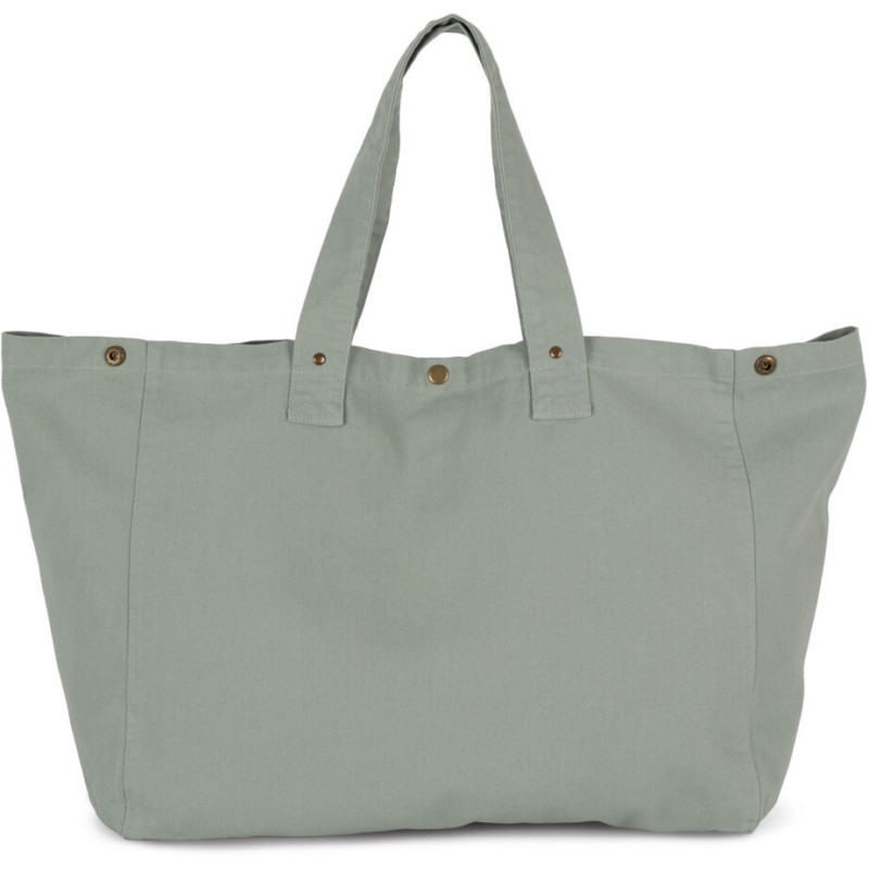 Sac cabas shopping avec soufflet en coton délavé, poche intérieure, 310 g/m²