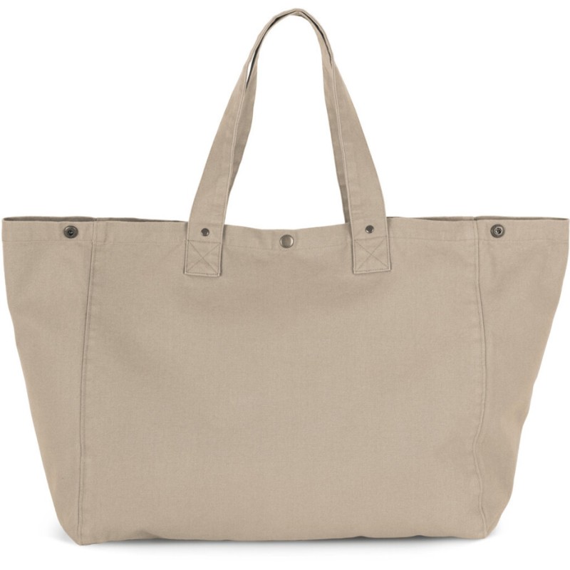 Sac cabas shopping avec soufflet en coton délavé, poche intérieure, 310 g/m²