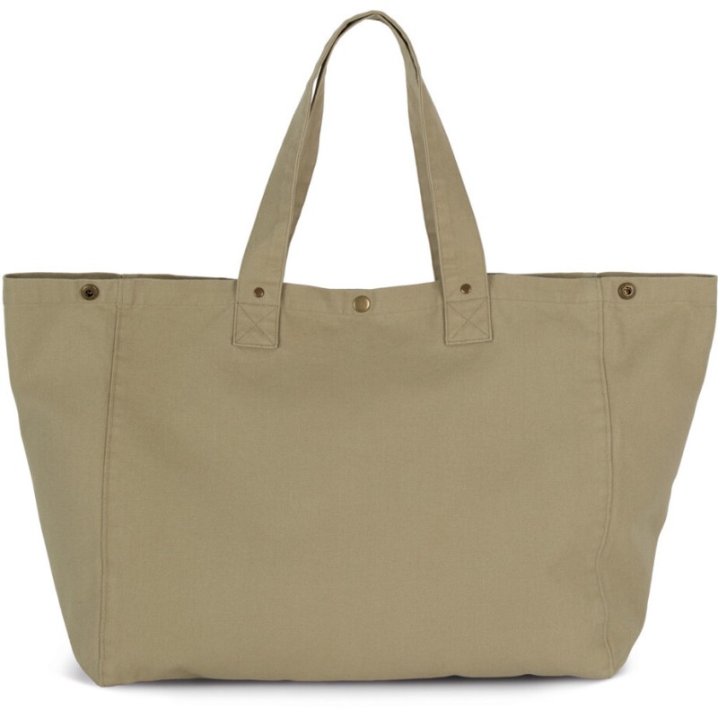 Sac cabas shopping avec soufflet en coton délavé, poche intérieure, 310 g/m²