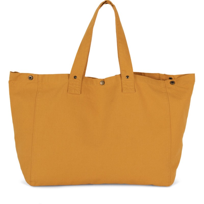 Sac cabas shopping avec soufflet en coton délavé, poche intérieure, 310 g/m²