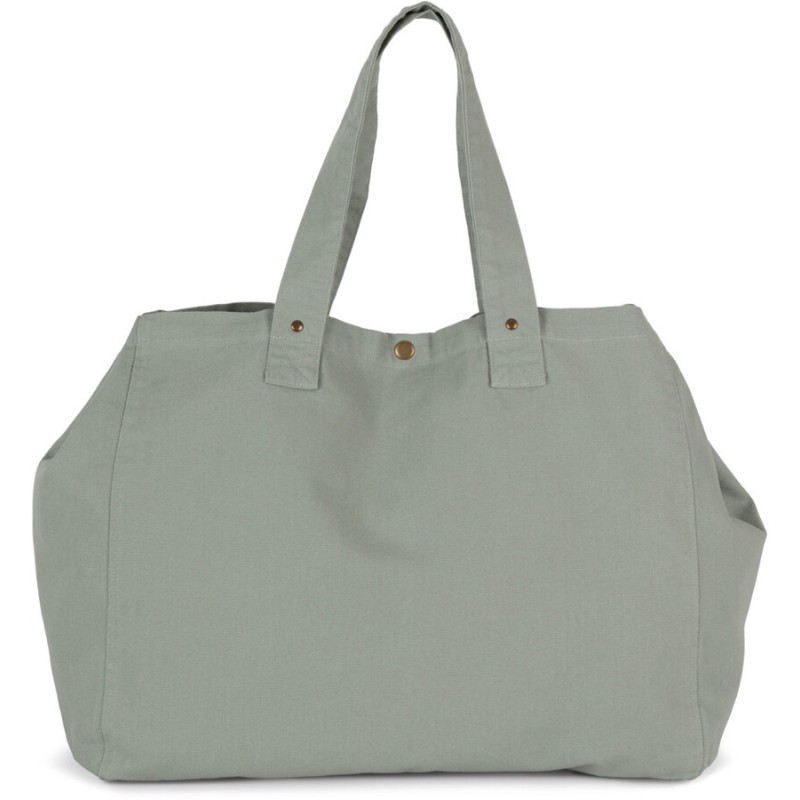 Sac cabas shopping avec soufflet en coton délavé, poche intérieure, 310 g/m²
