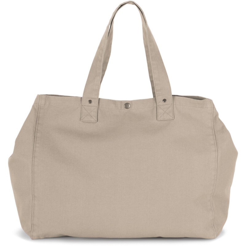Sac cabas shopping avec soufflet en coton délavé, poche intérieure, 310 g/m²