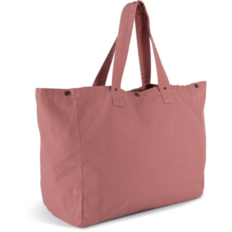 Sac cabas shopping avec soufflet en coton délavé, poche intérieure, 310 g/m²