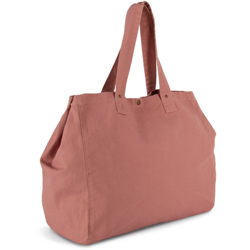Sac cabas shopping avec soufflet en coton délavé, poche intérieure, 310 g/m²