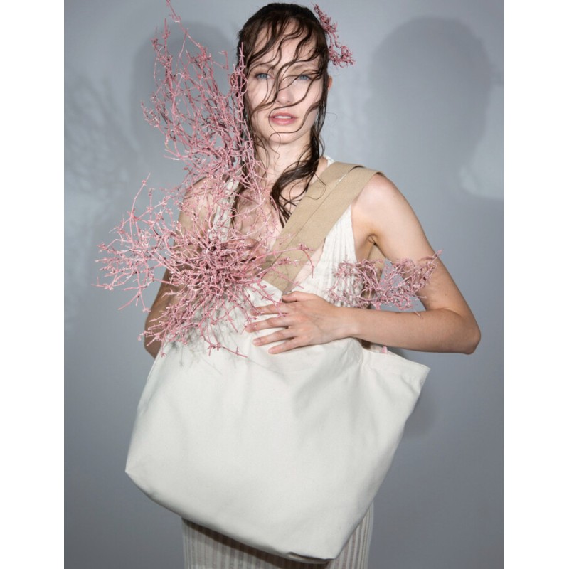 Grand sac shopping recyclé avec soufflet, anses longues, 285 g/m²