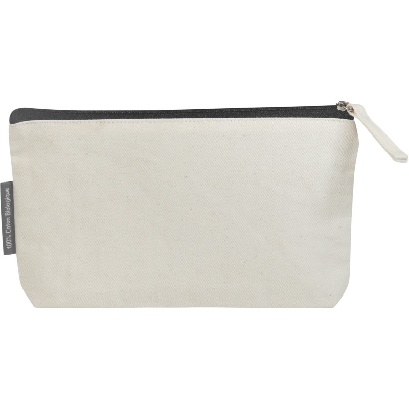 Trousse zippée en coton biologique avec zip coloré, 280 g/m²