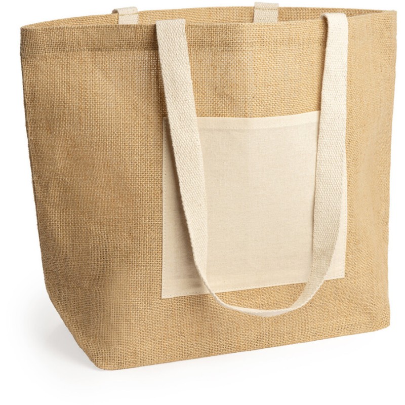Sac cabas en jute avec une poche en coton pour le marquage