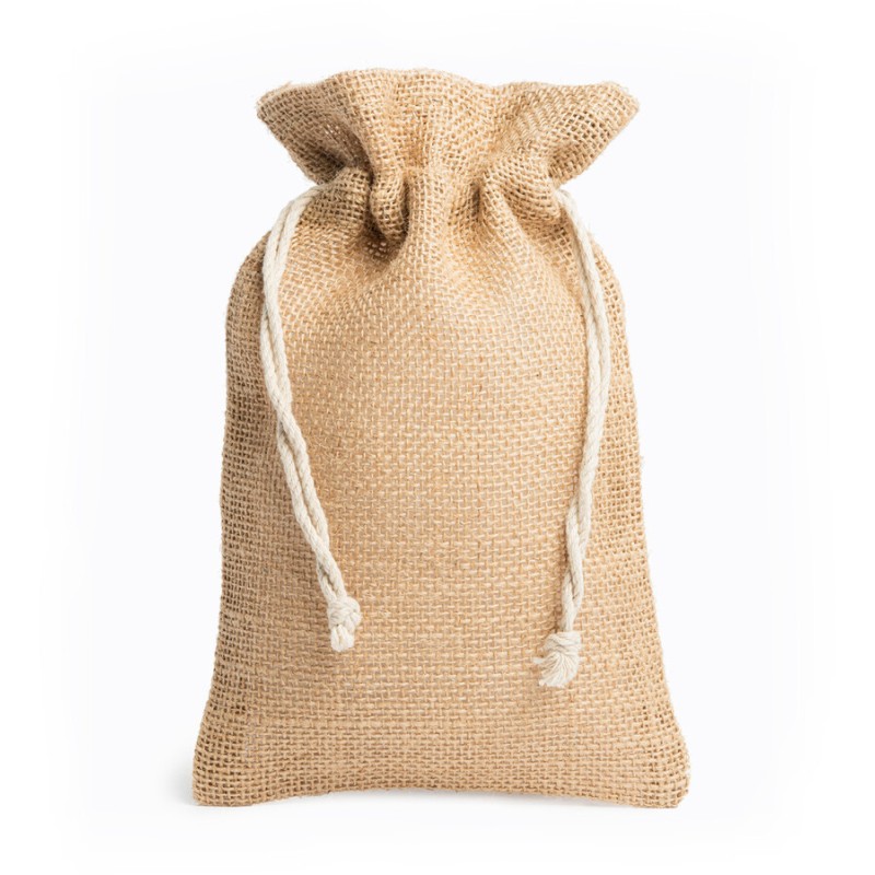 Sac en jute naturel 22 x 14 cm, fermeture par lacets en coton