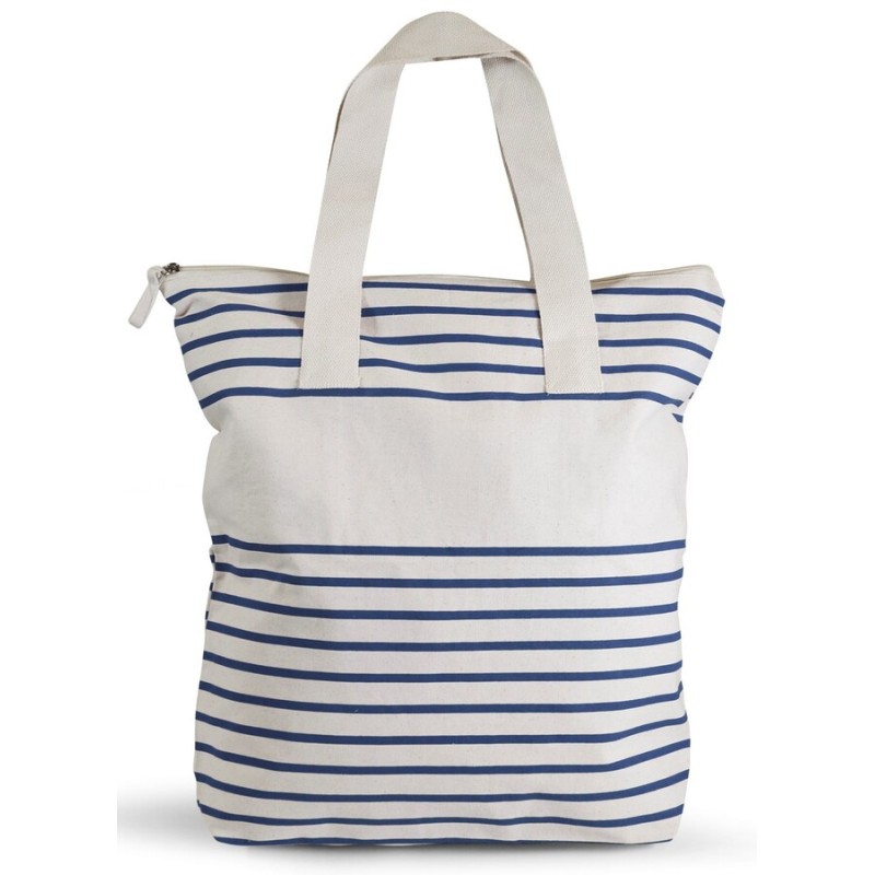 Sac shopping marinière zippé avec soufflet en coton bio, 220 g/m²