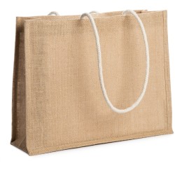 Sac de plage rectangulaire en jute avec anses en coton de 70 cm, 310 g/m²