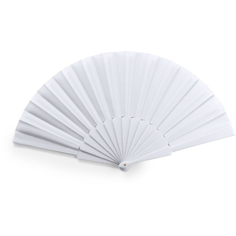 Éventail uni avec tige en plastique et tissu en polyester