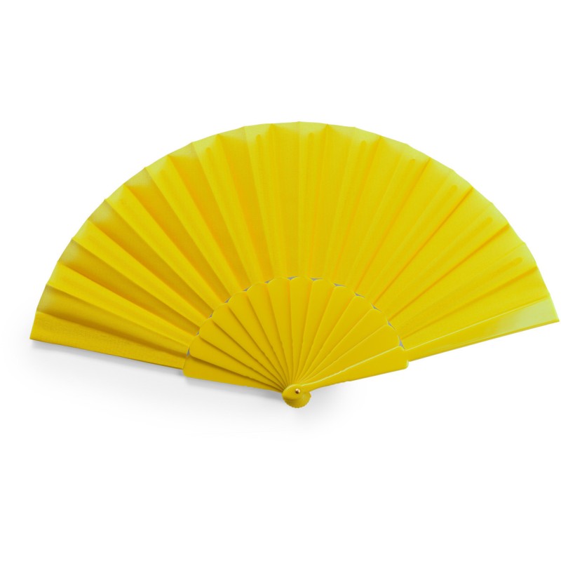 Éventail uni avec tige en plastique et tissu en polyester