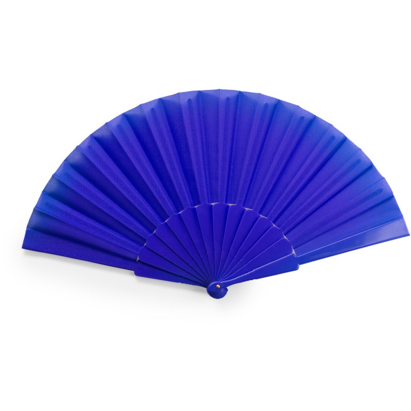 Éventail uni avec tige en plastique et tissu en polyester