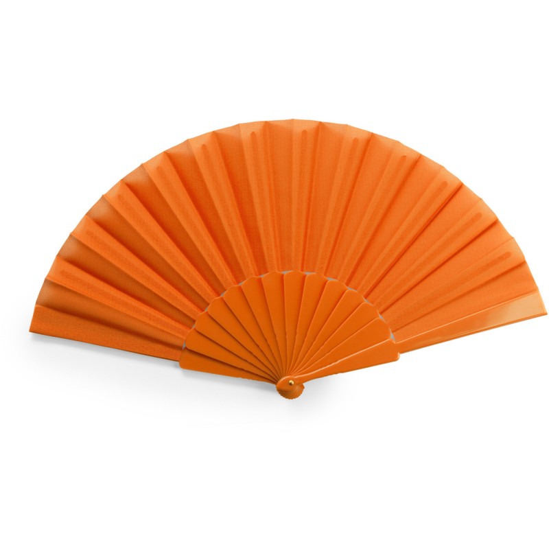 Éventail uni avec tige en plastique et tissu en polyester