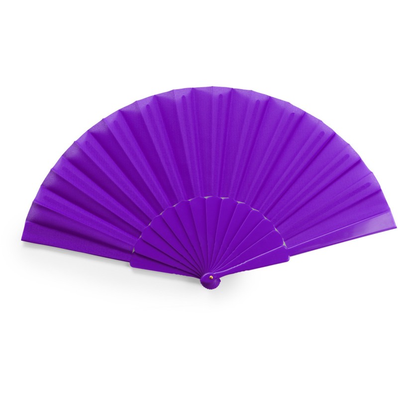 Éventail uni avec tige en plastique et tissu en polyester