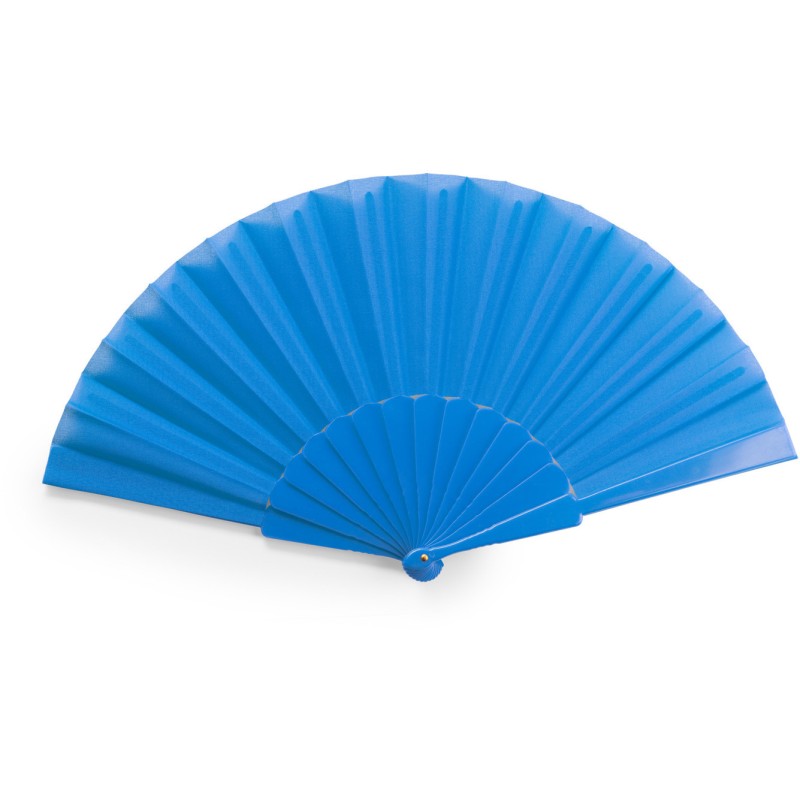 Éventail uni avec tige en plastique et tissu en polyester