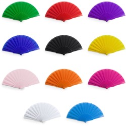 Éventail uni avec tige en plastique et tissu en polyester