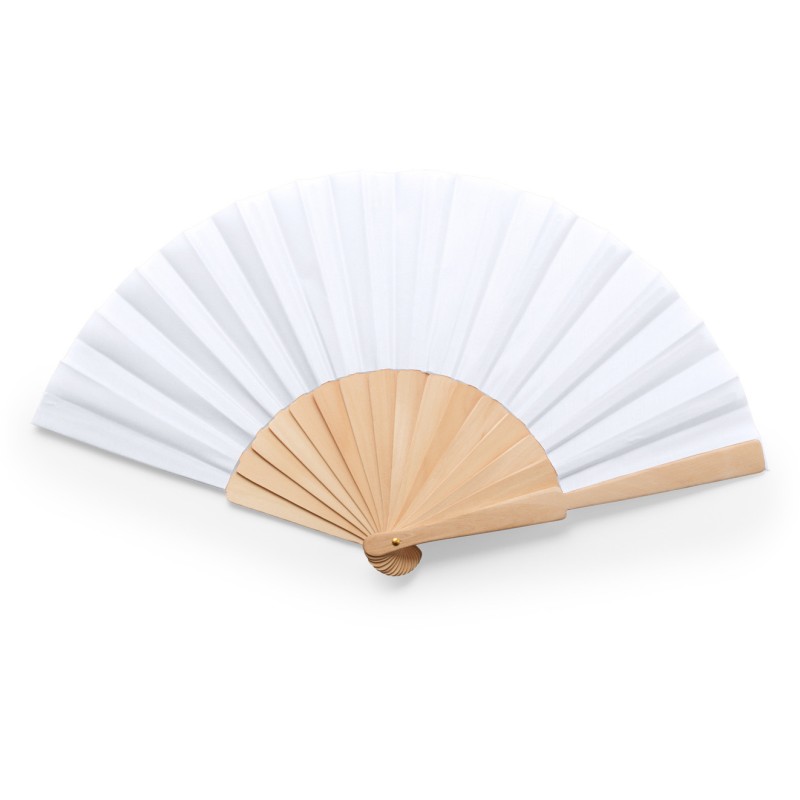 Éventail avec tige en bois et tissu en polyester