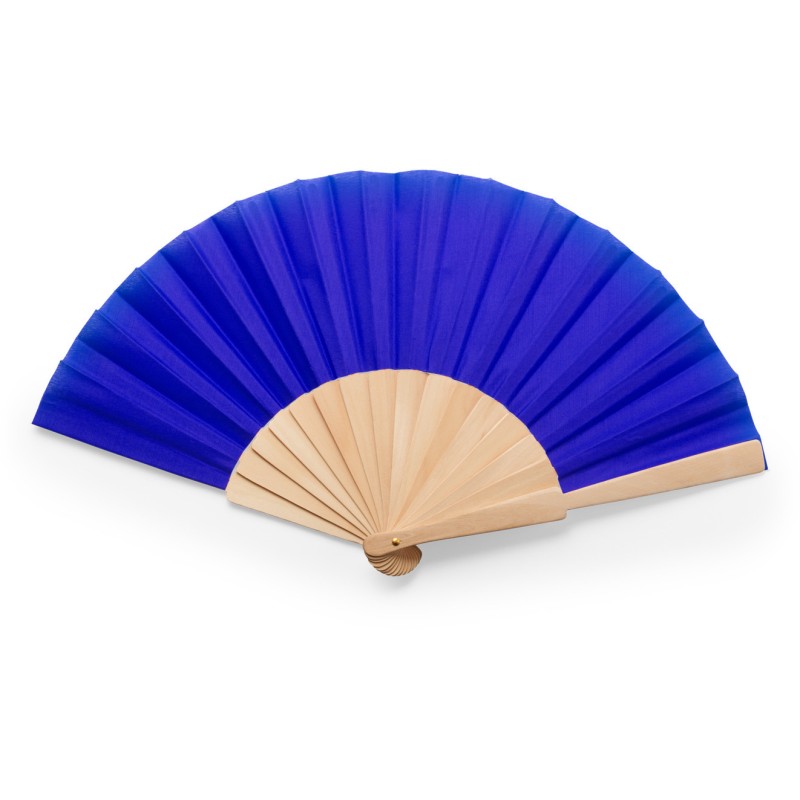 Éventail avec tige en bois et tissu en polyester