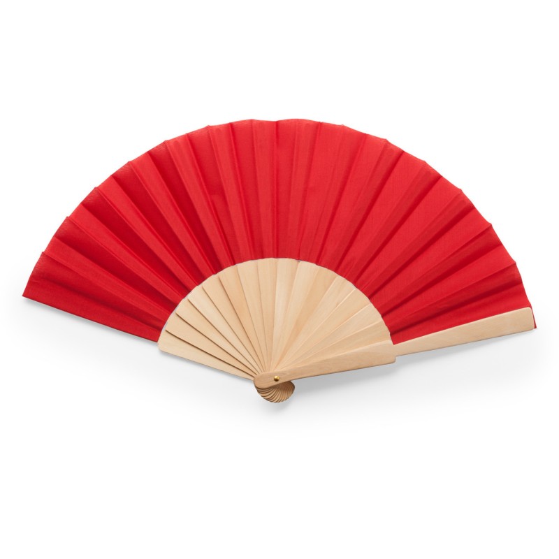 Éventail avec tige en bois et tissu en polyester