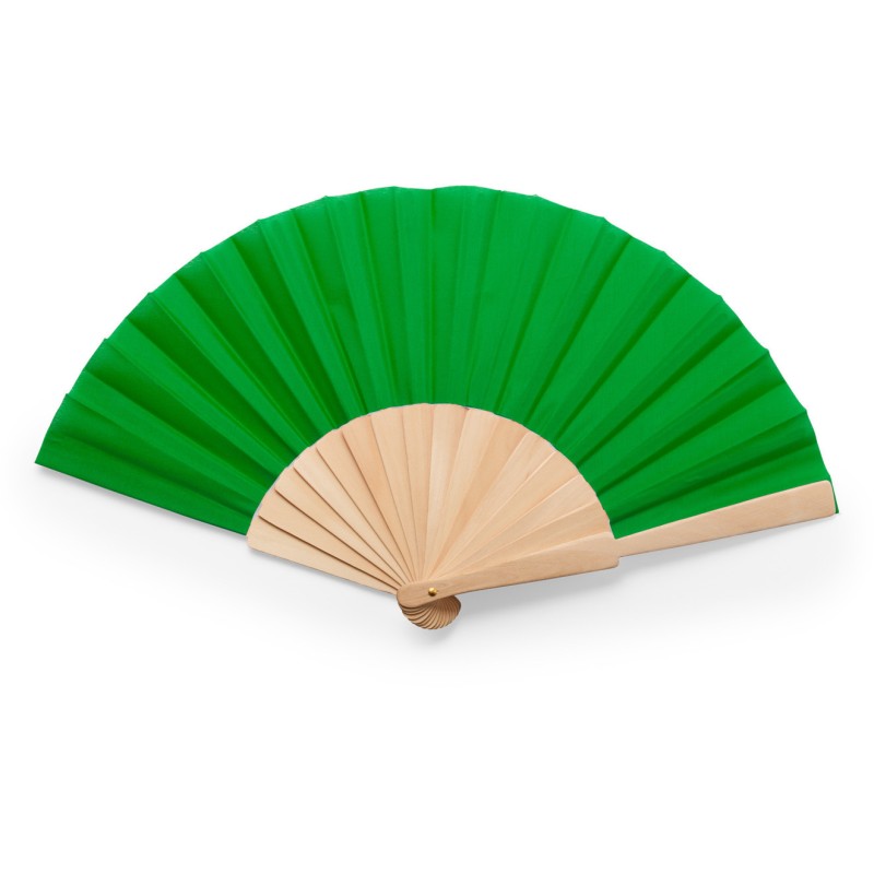 Éventail avec tige en bois et tissu en polyester